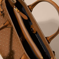 TAN Sac The Banner medium en cuir à rivets et coton House check