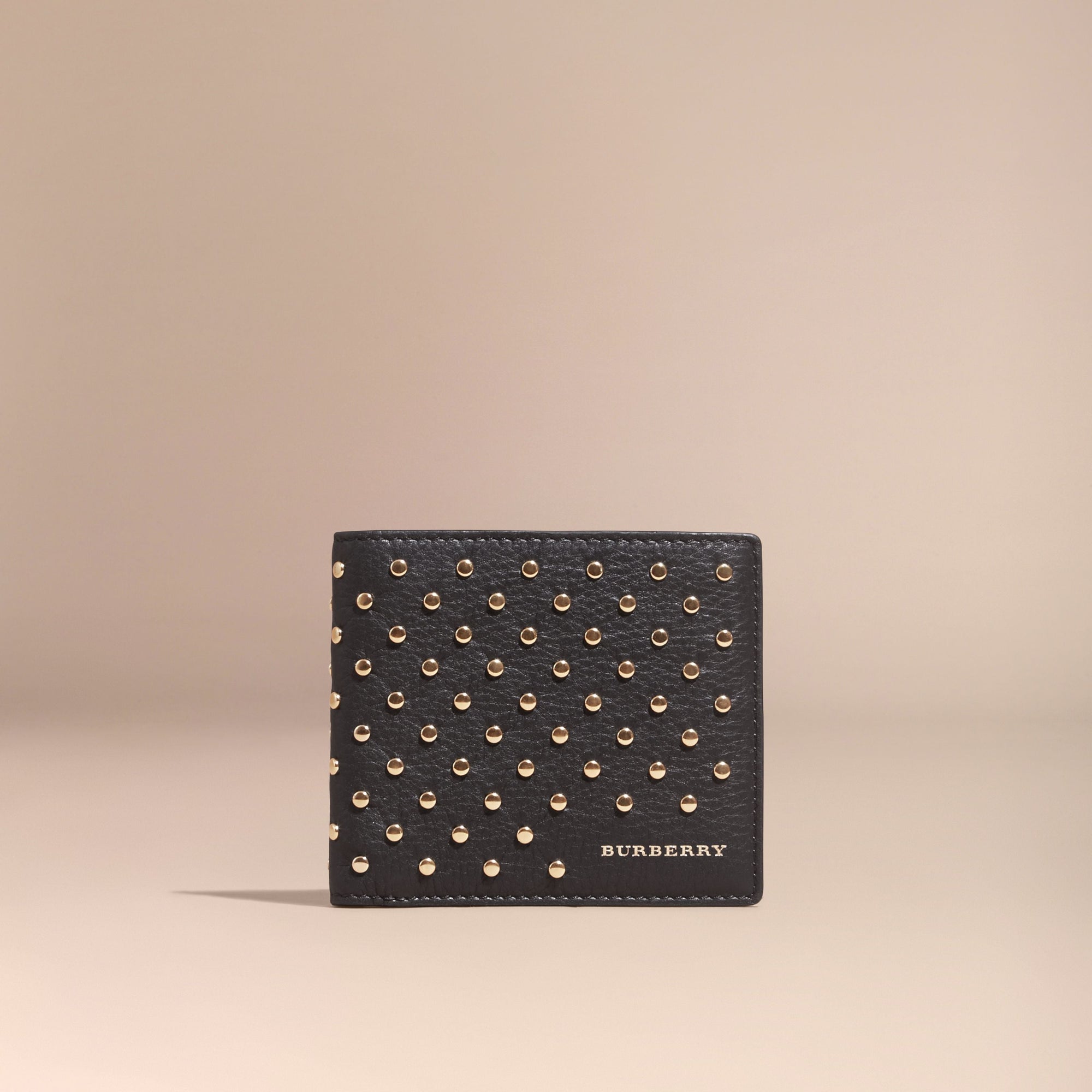 BLACK Portefeuille à rabat multidevise en cuir clouté