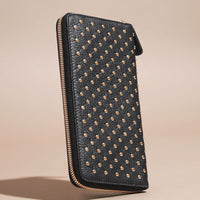 BLACK Portefeuille zippé en cuir clouté