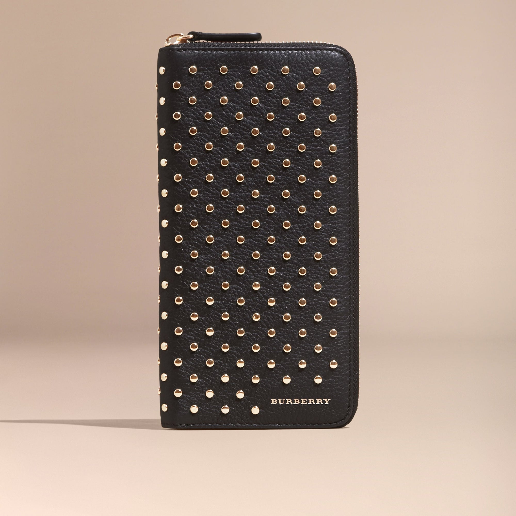 BLACK Portefeuille zippé en cuir clouté