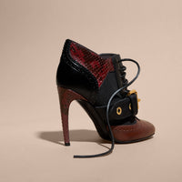 BORDEAUX Bottines en cuir et peau de serpent avec boucle