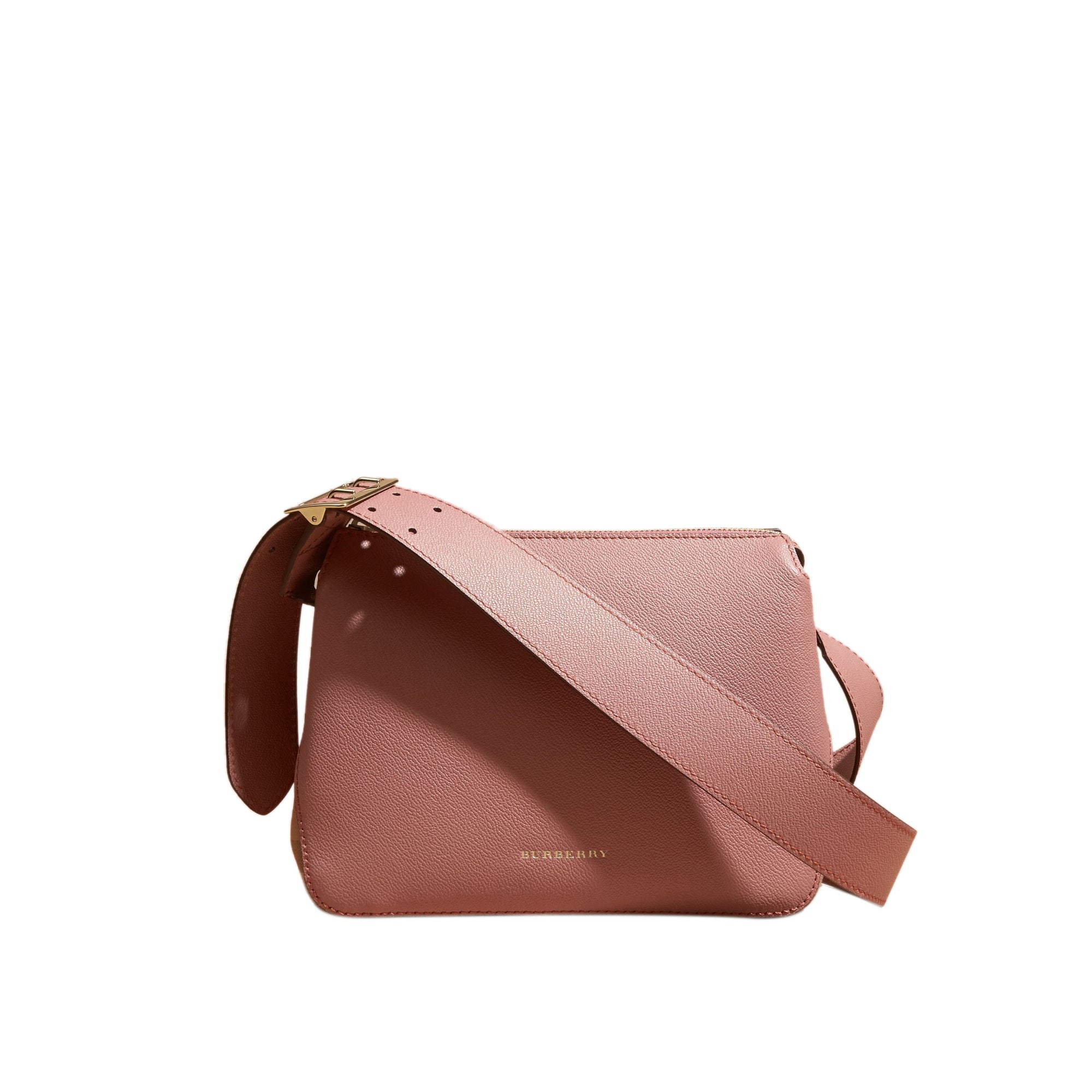 Sac à bandoulière en cuir et coton House check avec boucle - Rose Cendré
