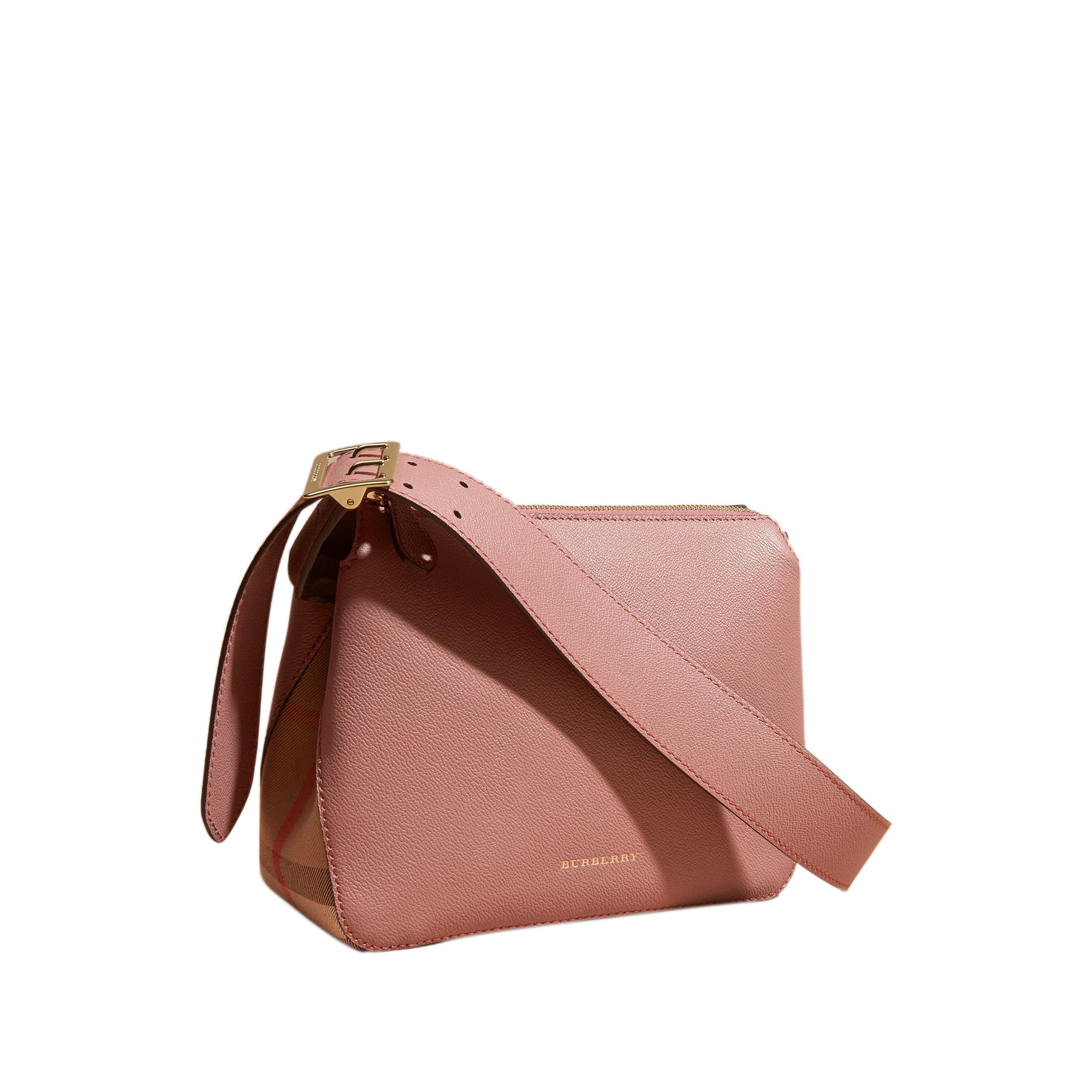 Sac à bandoulière en cuir et coton house check avec boucle - Rose cendré