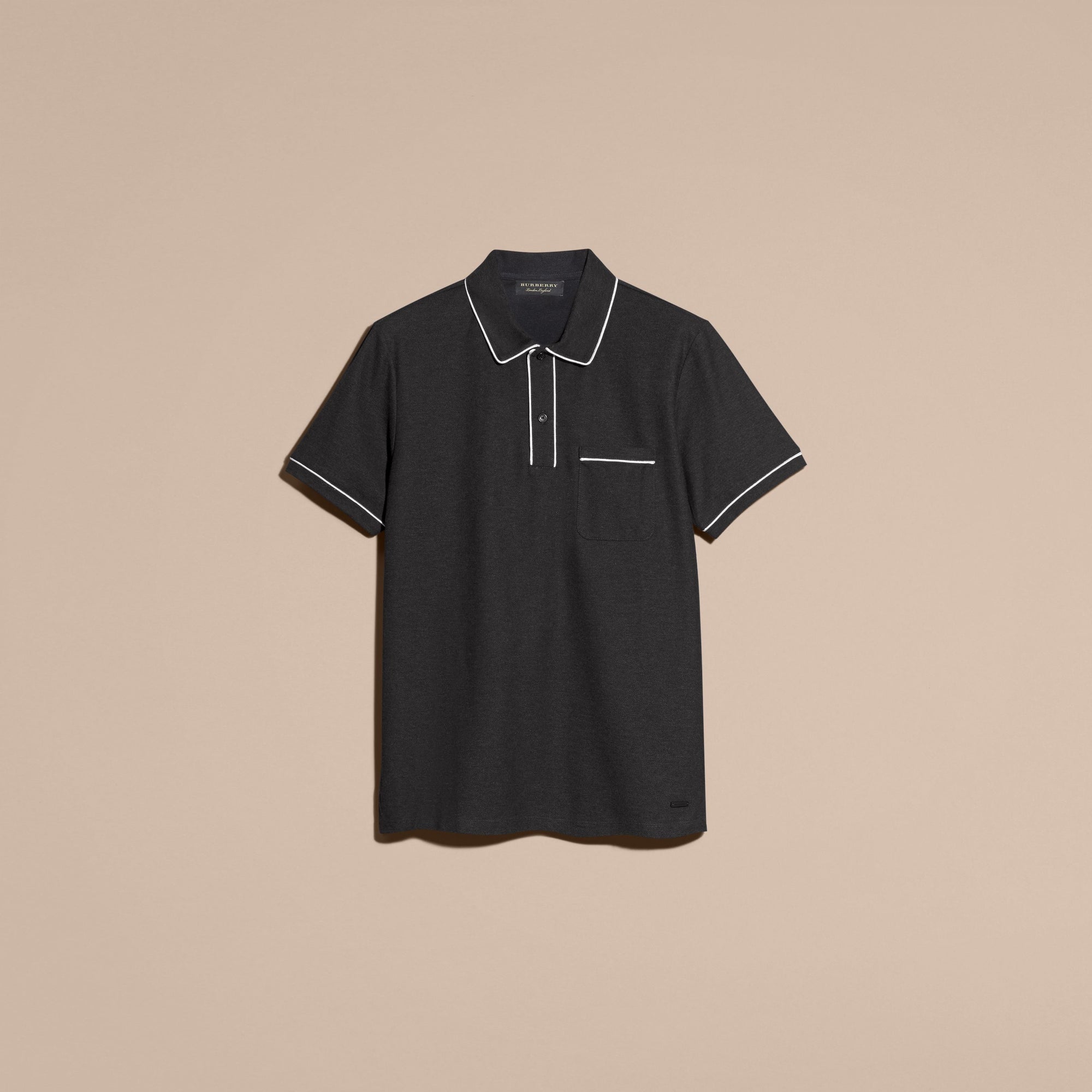 CHARCOAL Polo en piqué de coton passepoilé