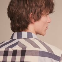 PALE CORNFLOWER BLUE Chemise en coton et lin à motif check
