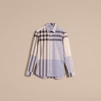 PALE CORNFLOWER BLUE Chemise en coton et lin à motif check