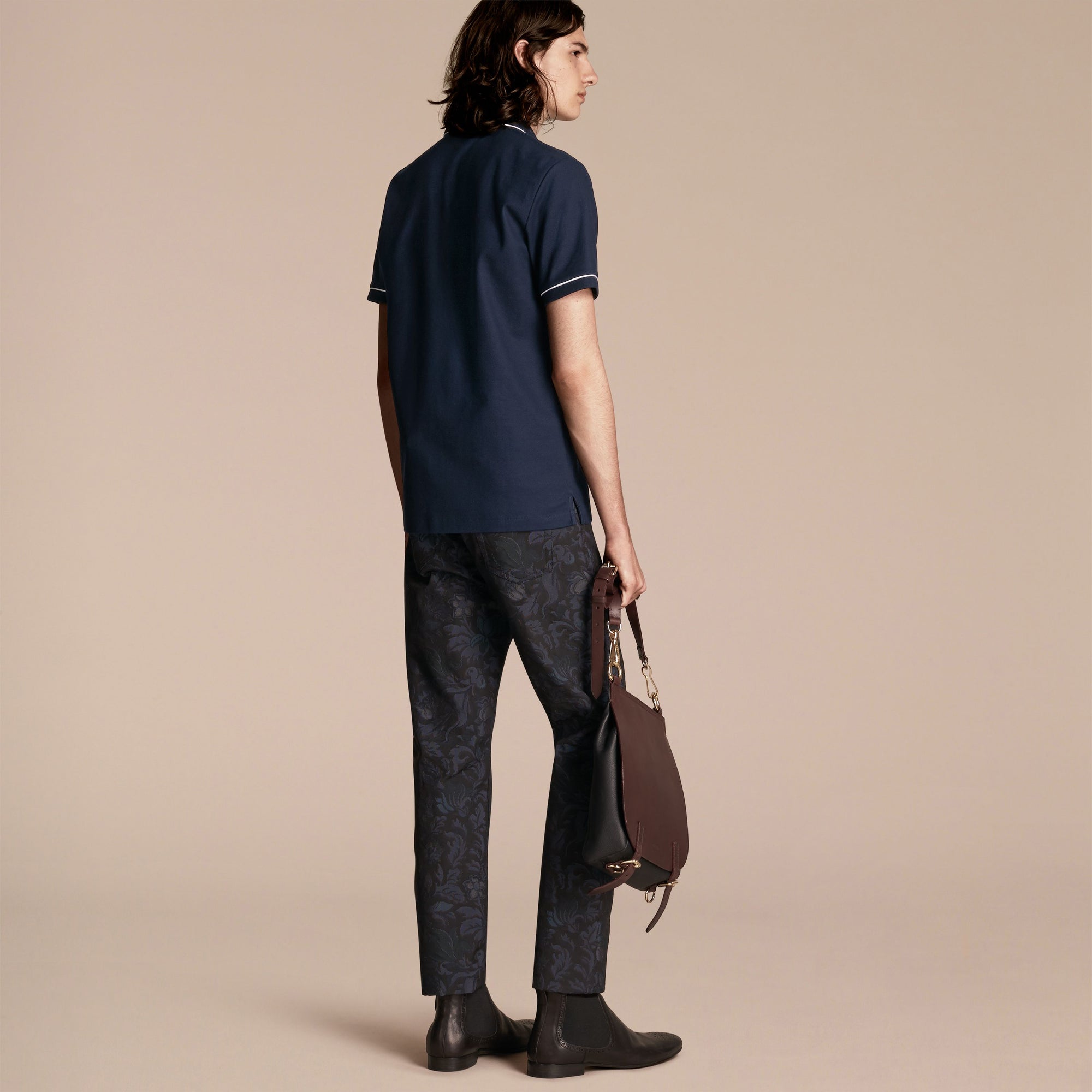 NAVY Polo en piqué de coton passepoilé