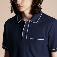 NAVY Polo en piqué de coton passepoilé