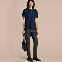 NAVY Polo en piqué de coton passepoilé