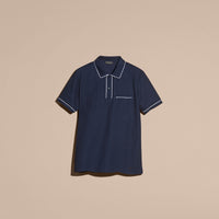NAVY Polo en piqué de coton passepoilé