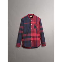 BRIGHT RED Chemise en coton extensible mélangé à motif check avec col boutonné