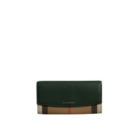 DARK FOREST GREEN Portefeuille continental en coton House check et cuir