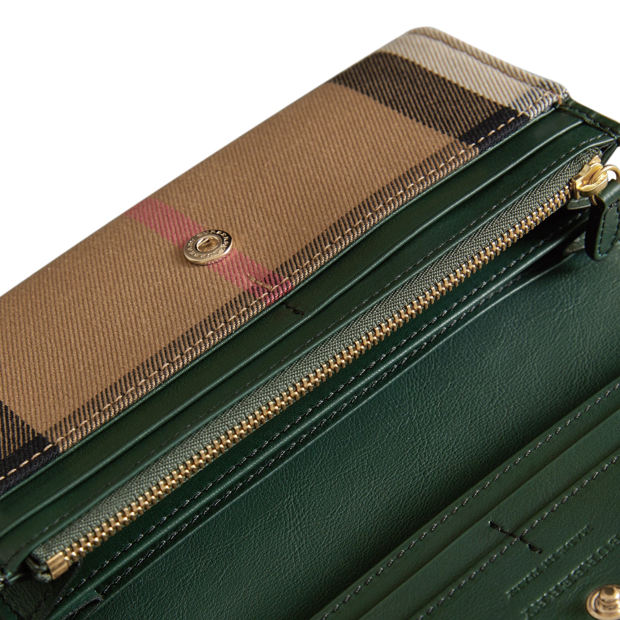 DARK FOREST GREEN Portefeuille continental en coton House check et cuir