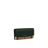 DARK FOREST GREEN Portefeuille continental en coton House check et cuir