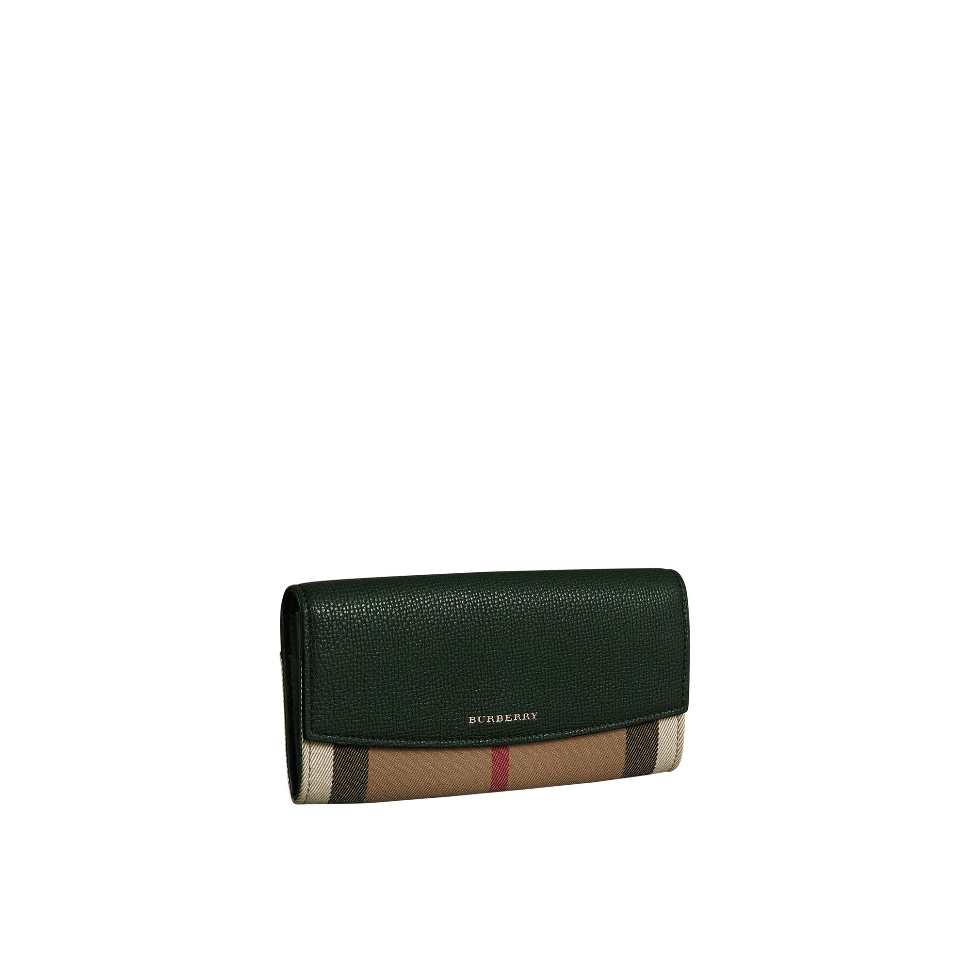 DARK FOREST GREEN Portefeuille continental en coton House check et cuir