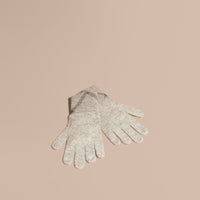 PALE GREY MELANGE Gants en cachemire ornés d'un motif check