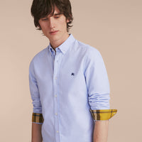 CORNFLOWER BLUE Chemise Oxford en coton à col boutonné avec détails check