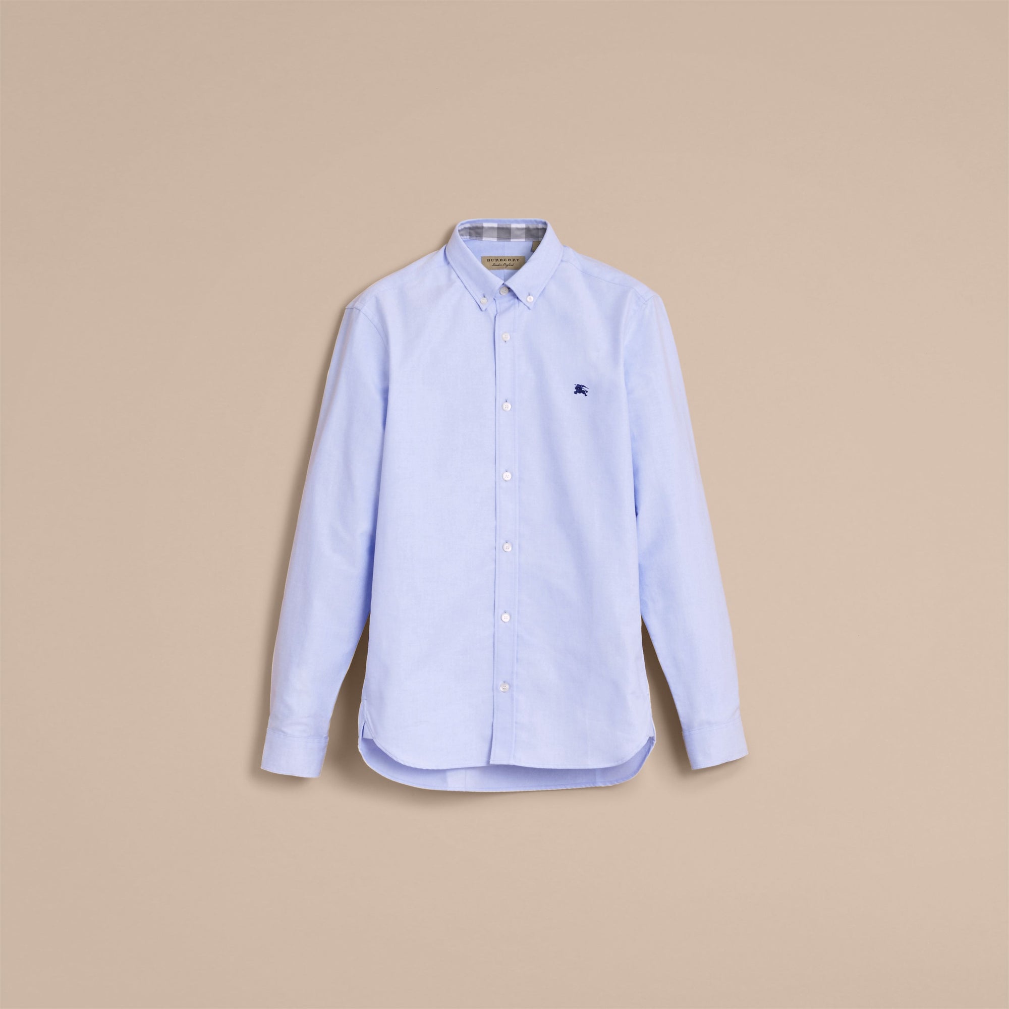 CORNFLOWER BLUE Chemise Oxford en coton à col boutonné avec détails check
