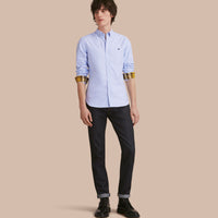 CORNFLOWER BLUE Chemise Oxford en coton à col boutonné avec détails check