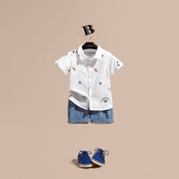 WHITE Chemise Oxford en coton avec motifs nautiques brodés