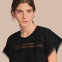 BLACK T-shirt en coton avec détails en dentelle