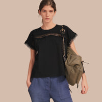 BLACK T-shirt en coton avec détails en dentelle