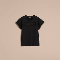 BLACK T-shirt en coton avec détails en dentelle