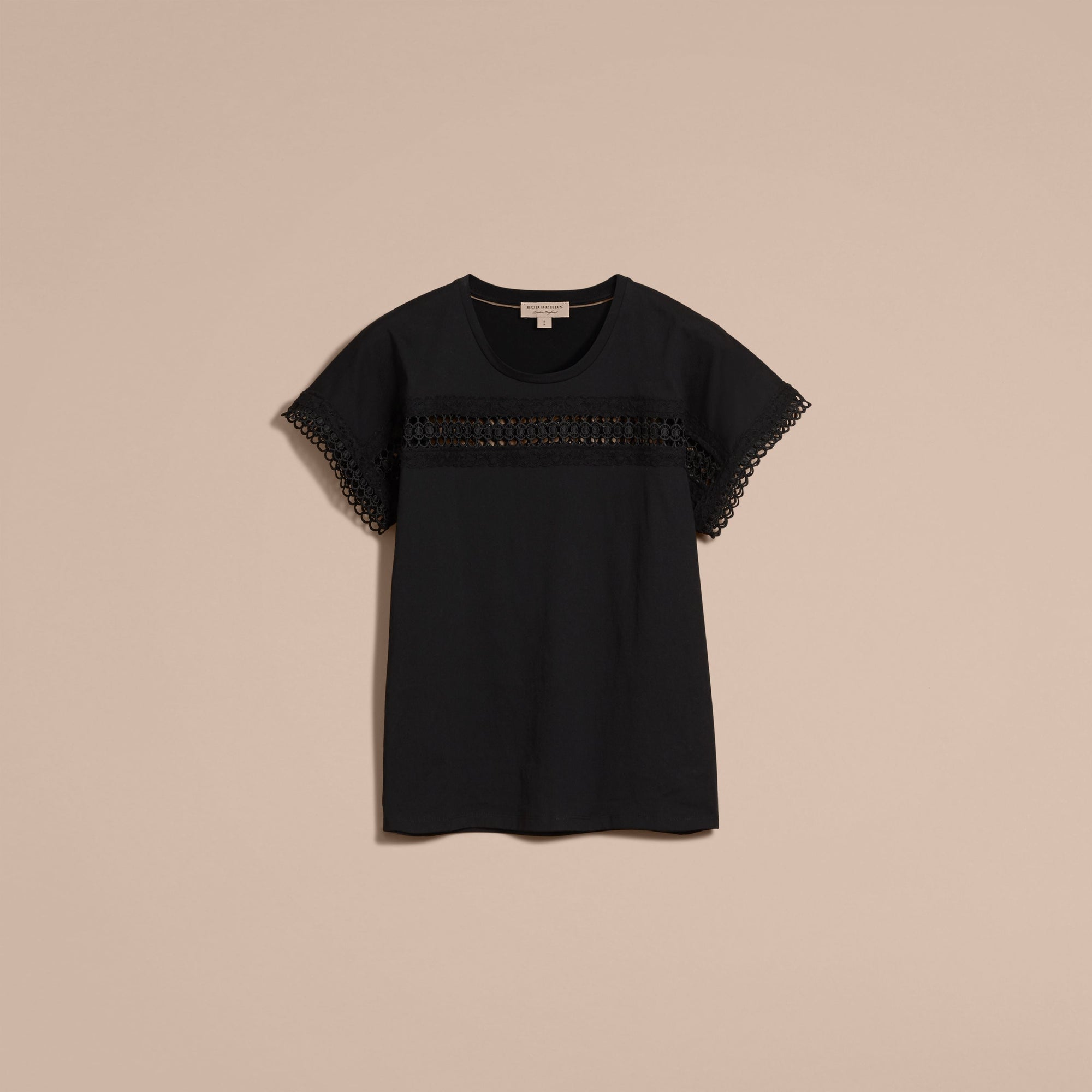BLACK T-shirt en coton avec détails en dentelle
