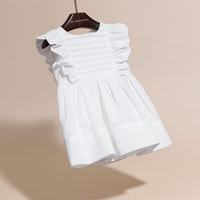 WHITE Robe en coton à volants et détails plissés