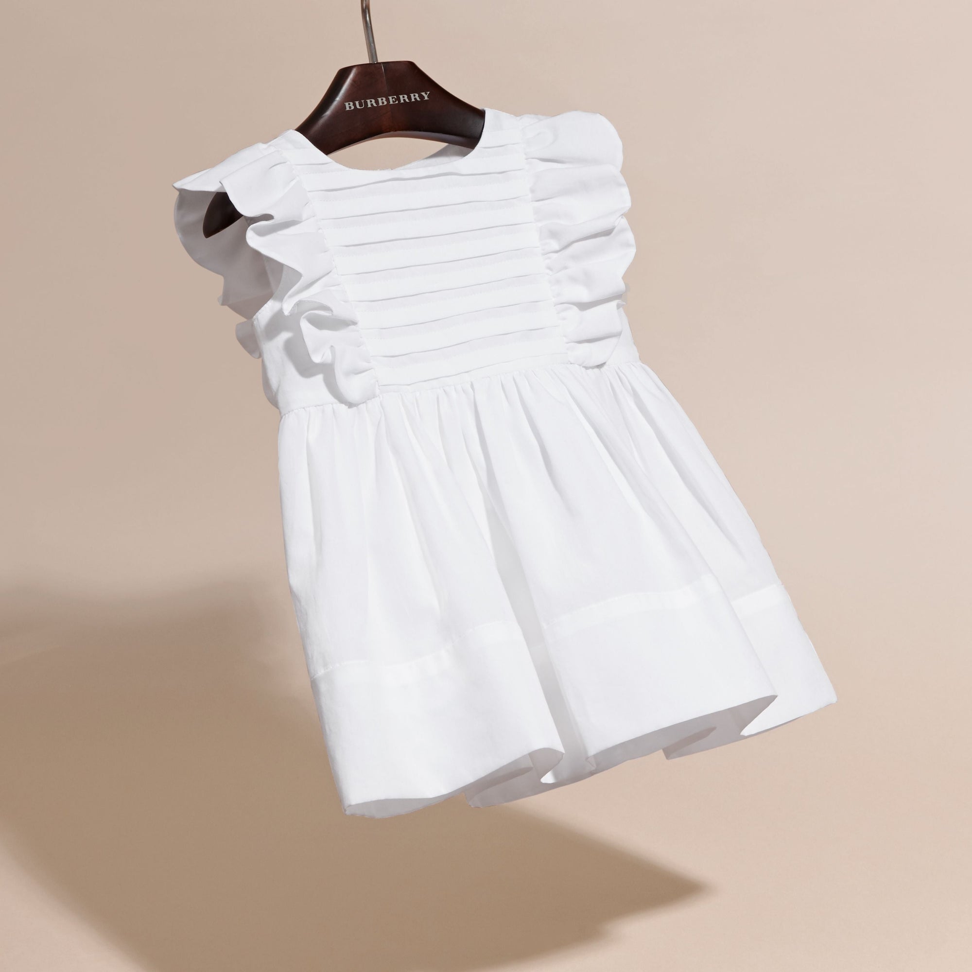 WHITE Robe en coton à volants et détails plissés