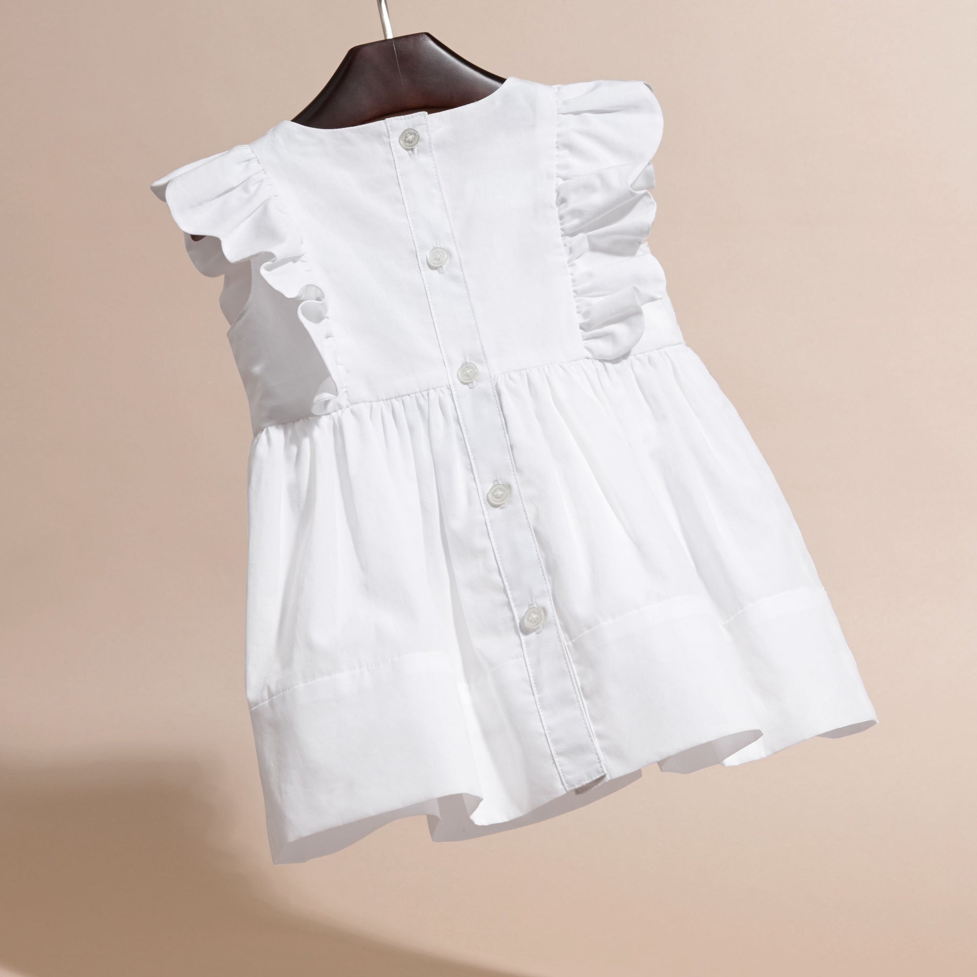WHITE Robe en coton à volants et détails plissés