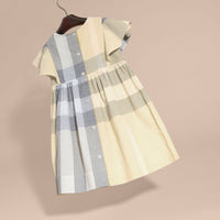 PALE YELLOW Robe en coton à motif check avec volants
