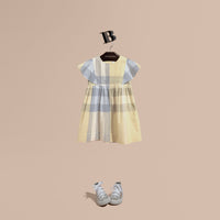 PALE YELLOW Robe en coton à motif check avec volants