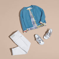 PALE PEWTER BLUE Cardigan en maille de coton avec poignets à motif check