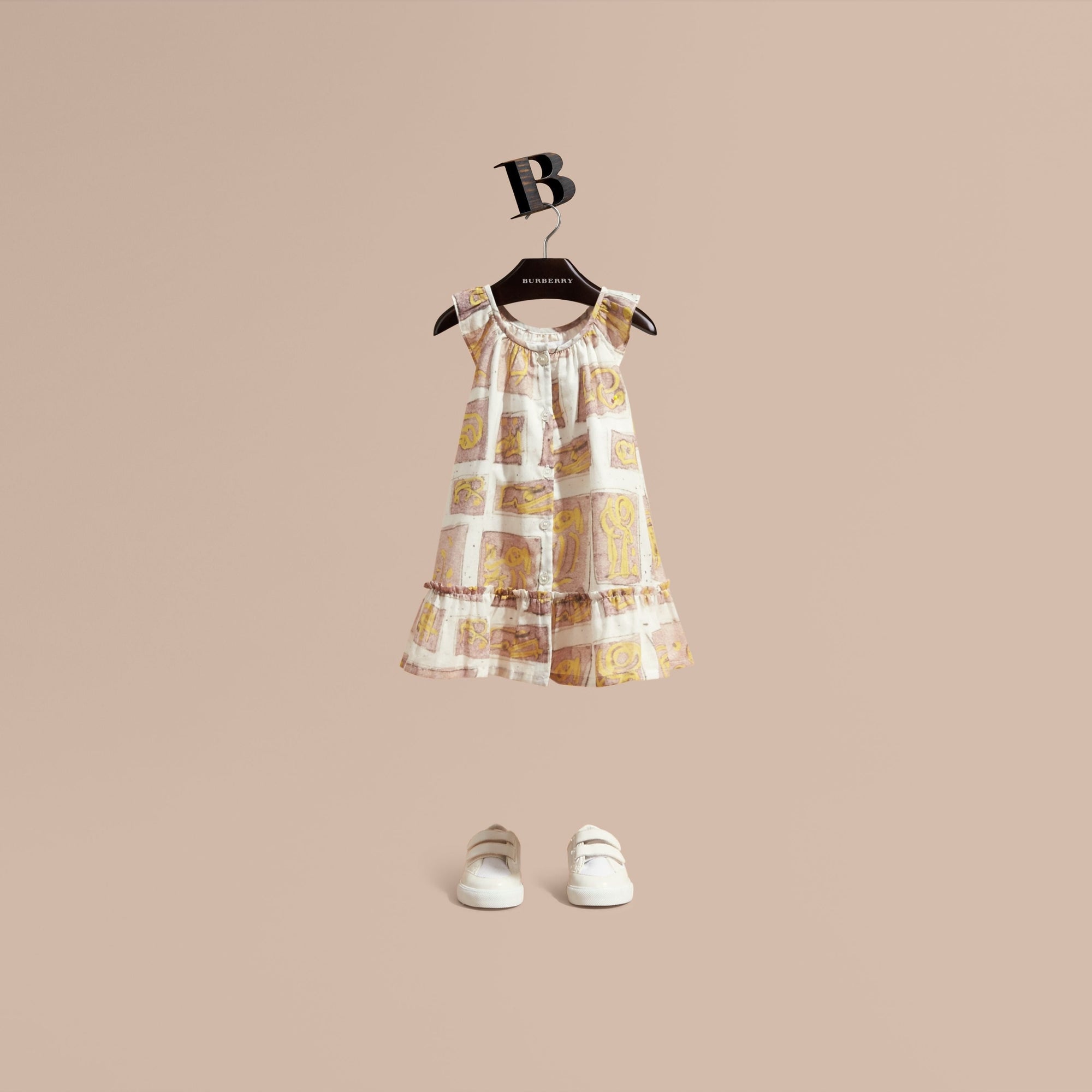 PALE ASH ROSE Robe en coton avec imprimé à motifs encadrés