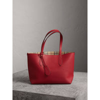 POPPY RED Petit sac tote réversible en cuir et tissu Haymarket check