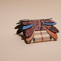Porte-cartes en peau de serpent et cuir à motif Haymarket check - Azalée Rose