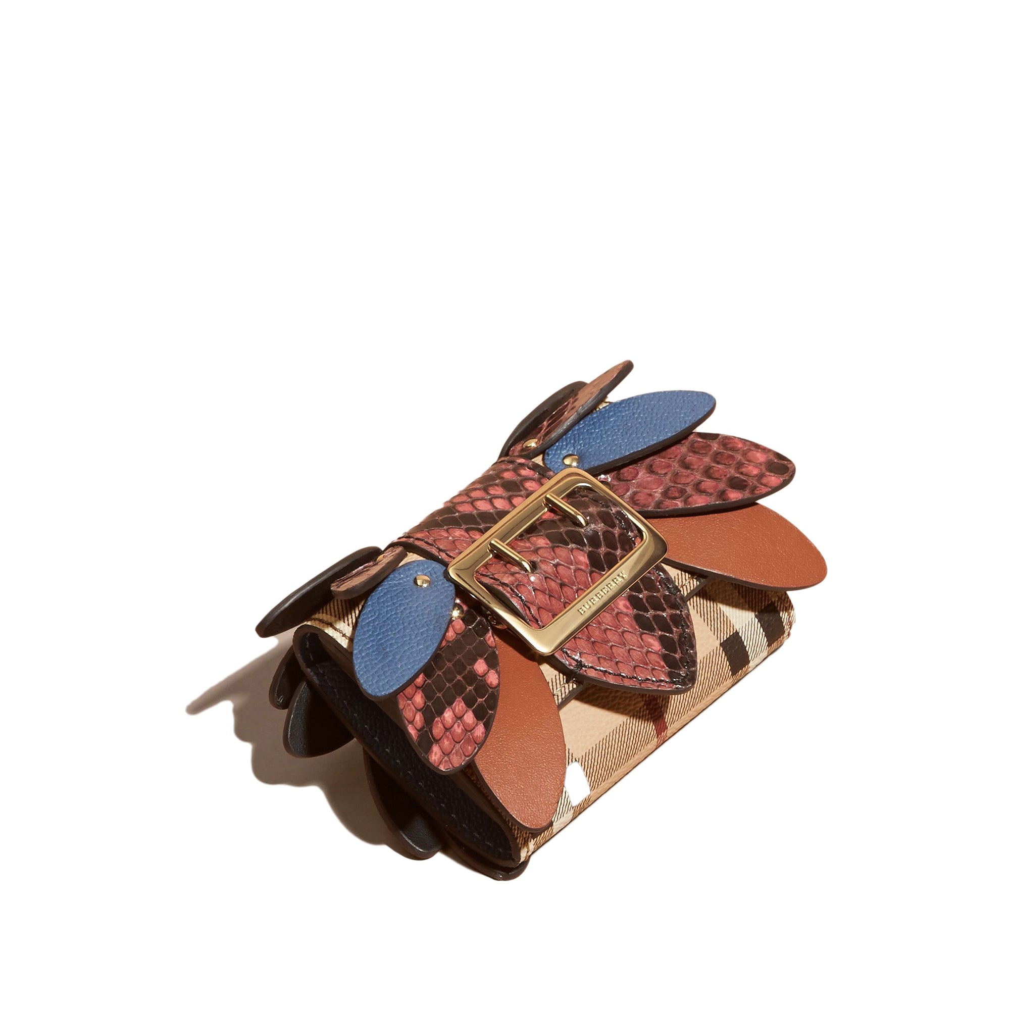 Porte-cartes en peau de serpent et cuir à motif Haymarket check - Azalée Rose