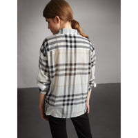WHITE Chemise en coton à motif check avec col lavallière