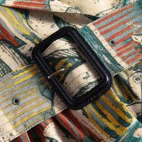 Robe trench portefeuille en soie avec imprimé reclining figures - Bleu pierre