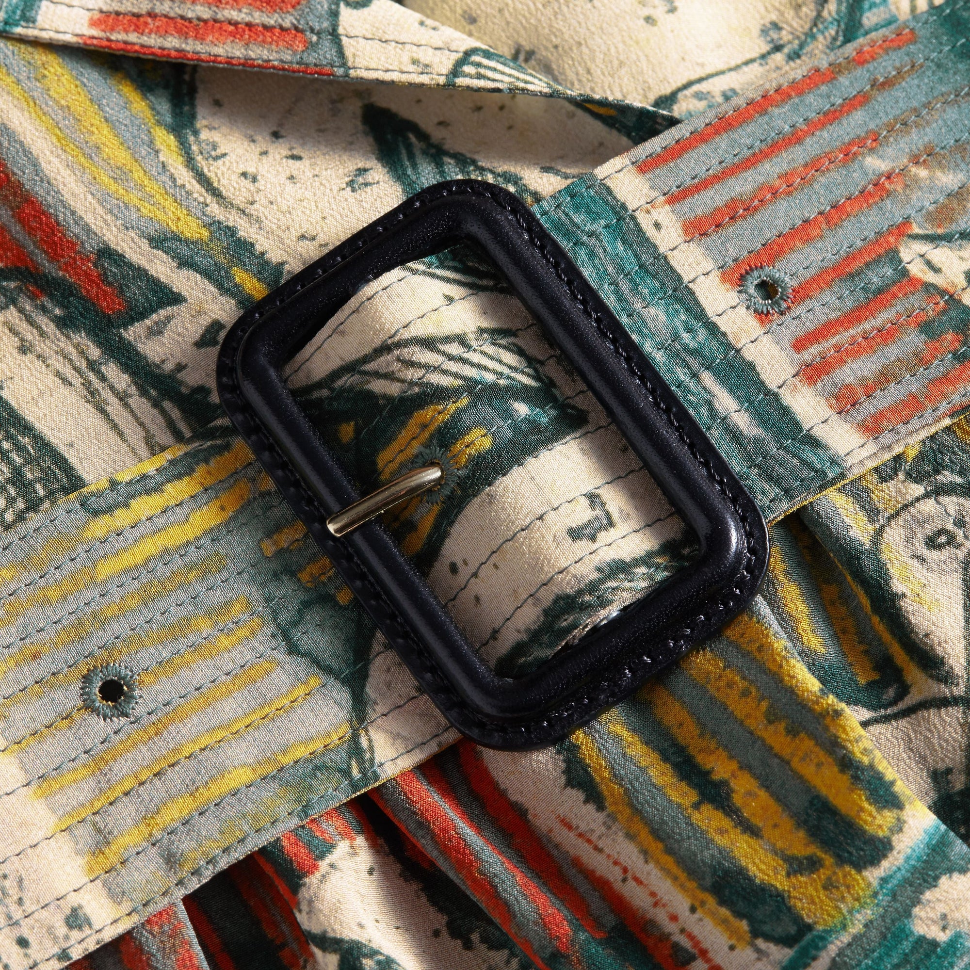 Robe trench portefeuille en soie avec imprimé reclining figures - Bleu pierre
