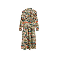 Robe trench portefeuille en soie avec imprimé reclining figures - Bleu pierre