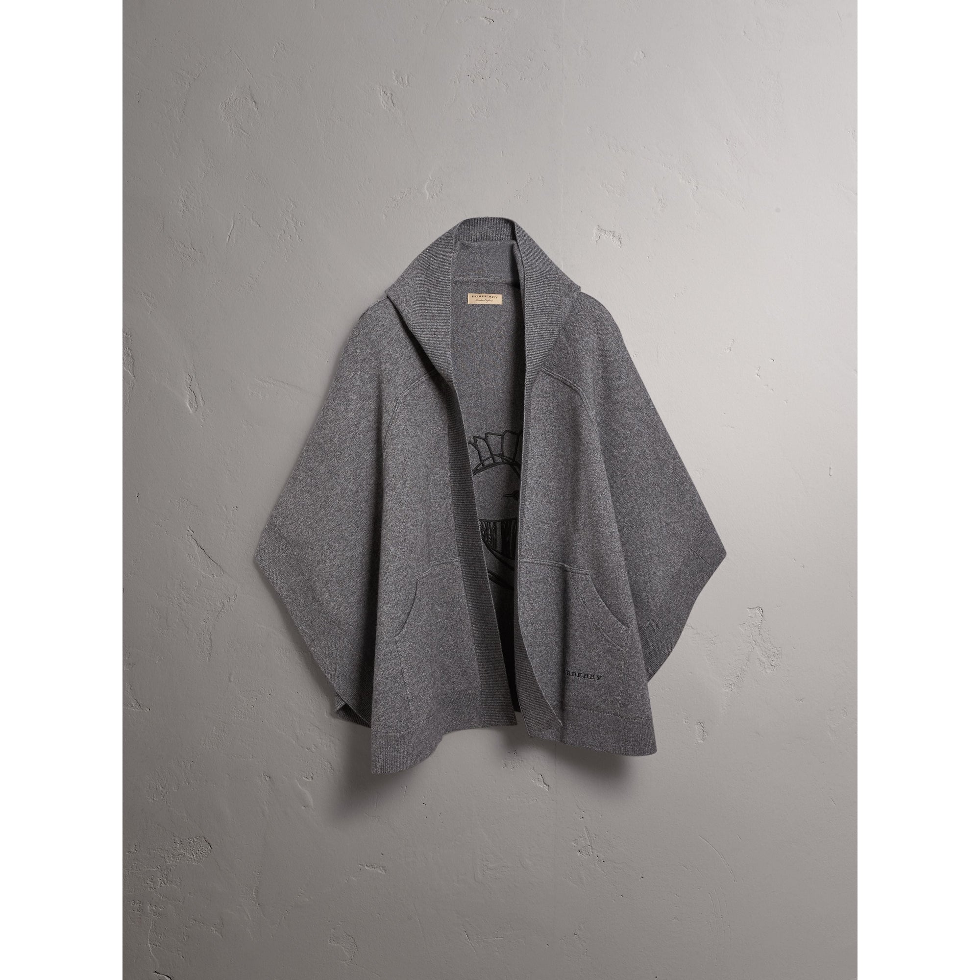 MID GREY Poncho à capuche en laine et cachemire à motif Pallas Helmet