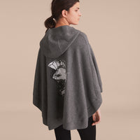 MID GREY Poncho à capuche en laine et cachemire à motif Pallas Helmet