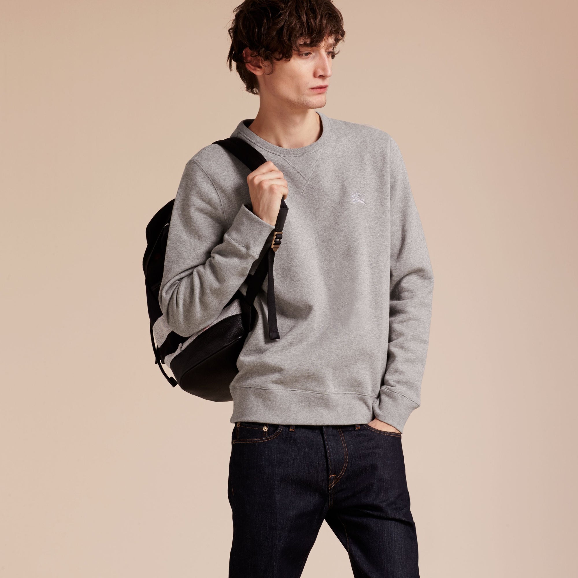 PALE GREY MELANGE Sweat-shirt en jersey de coton mélangé