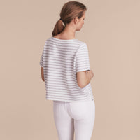 LIGHT GREY MELANGE T-shirt à rayures et motif check en laine mélangée