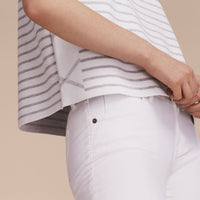 LIGHT GREY MELANGE T-shirt à rayures et motif check en laine mélangée