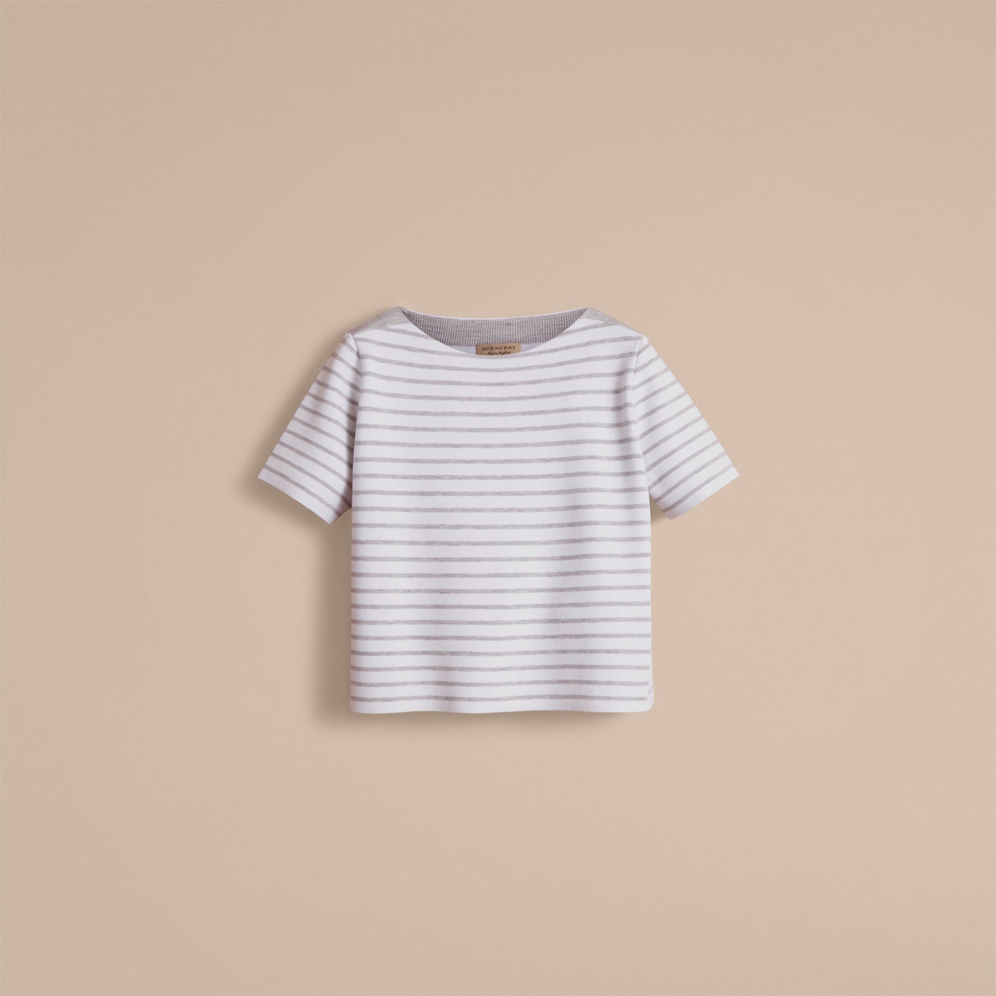 LIGHT GREY MELANGE T-shirt à rayures et motif check en laine mélangée