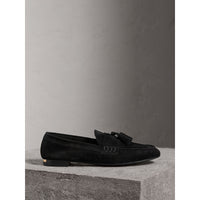 BLACK Mocassins en cuir velours avec pampilles