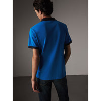 BRIGHT OPAL Polo bicolore en piqué de coton avec patte à motif check